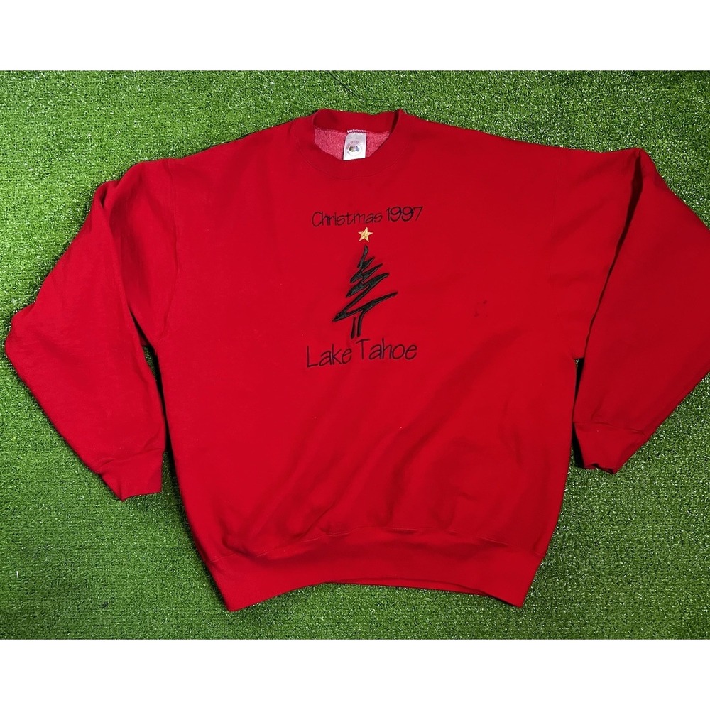 Vintage Christmas Sweater XL lake Tahoe Xmas 1997 Fruit Of The Loom Super cotton